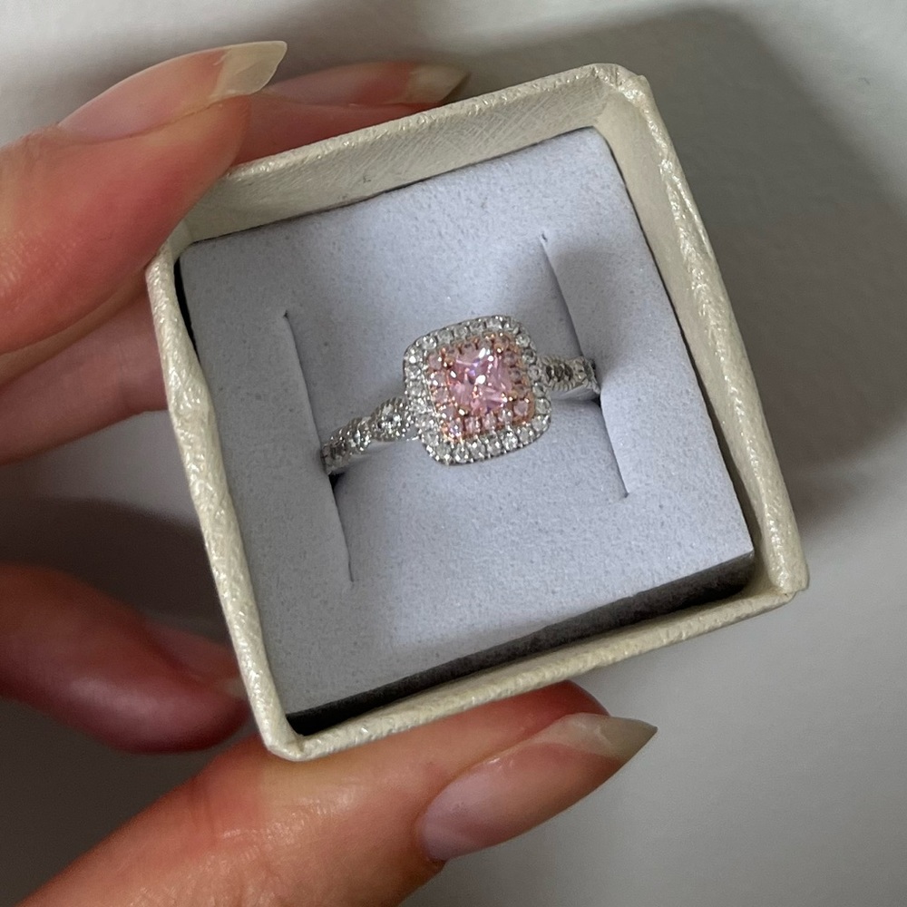 Pink sterling silver crystal ring size 7 - Picture 7 of 8